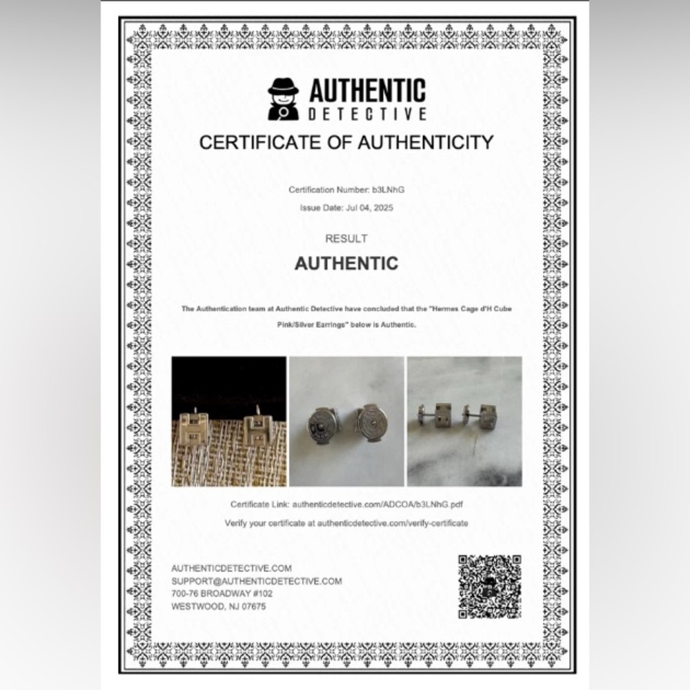 AUTHENTIC Hermes Cage d’H Cube Pink/Silver Earrings w/ Original Box & Ribbon - Picture 3 of 14